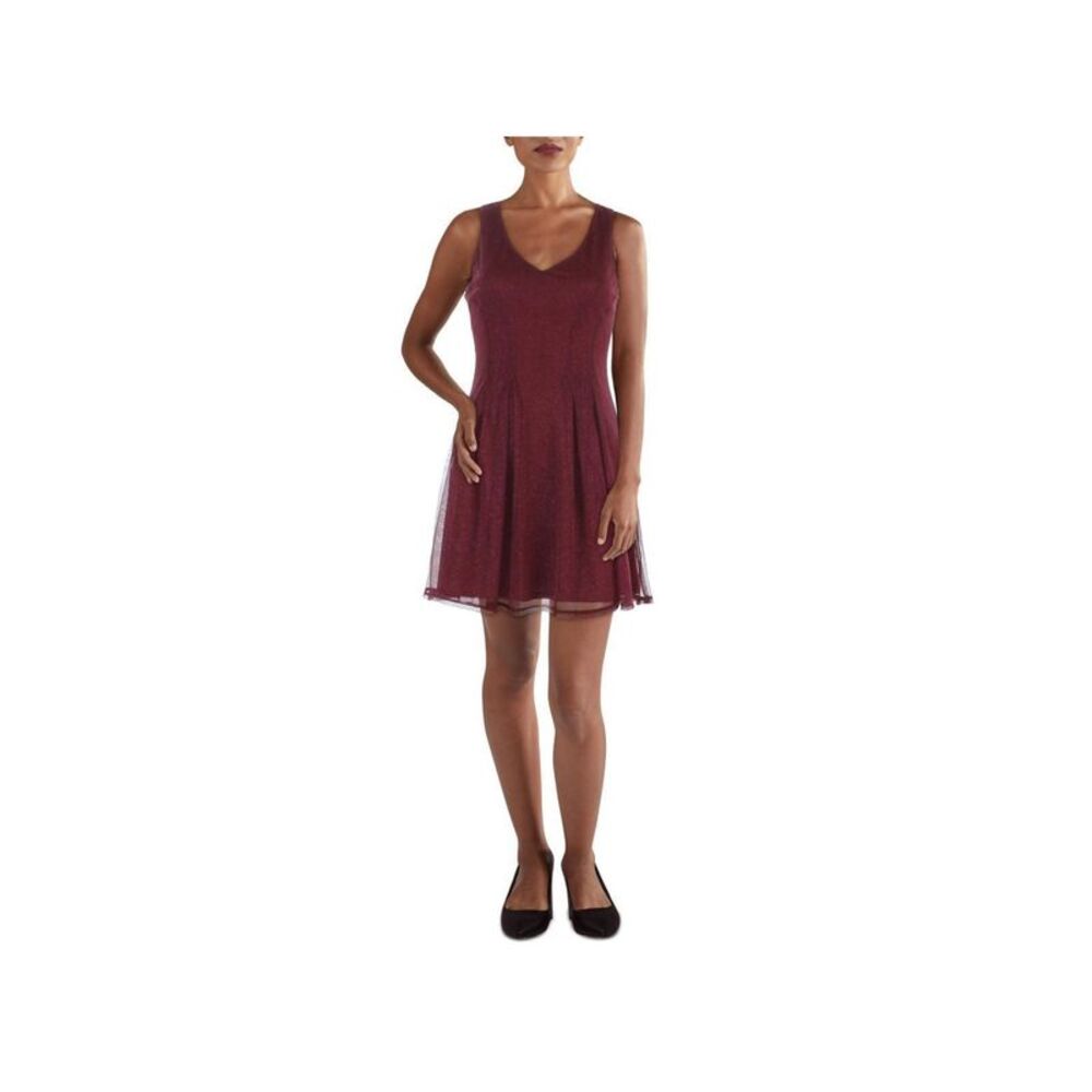 CITY STUDIO Womens Fit + Flare Short Dress Burgundy Sleeveless Lined Juniors 13